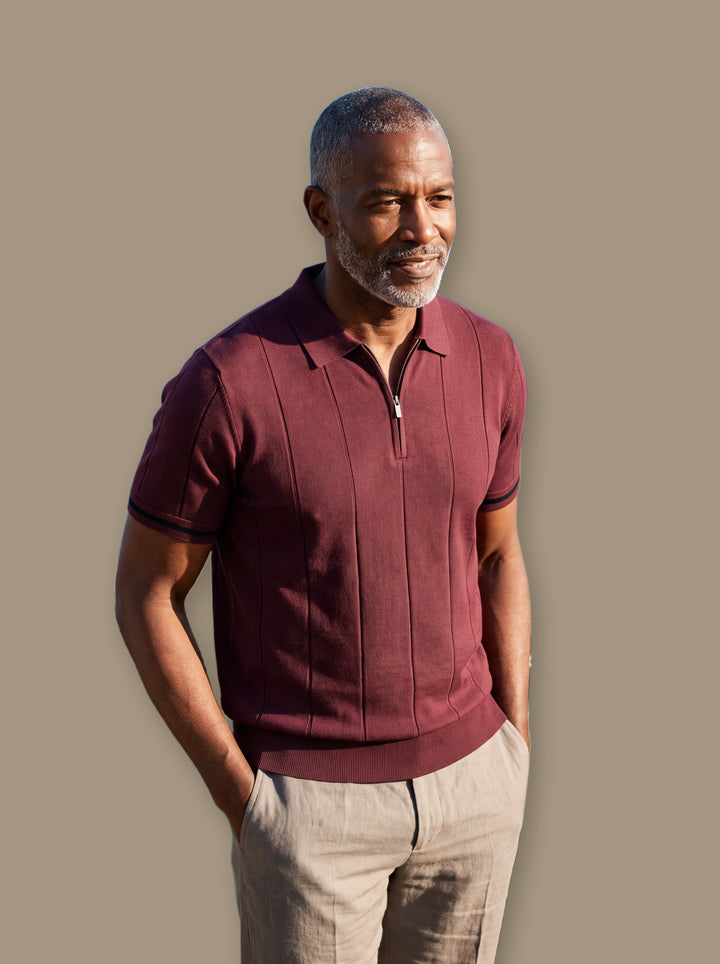 Benjamin polo shirt in Burgundy, studio - Gentlemens Manor