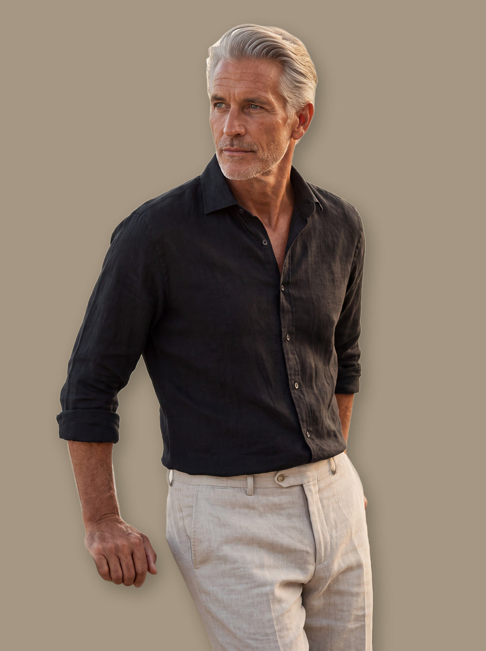 Bennett linen shirt in Black, studio - Gentlemens Manor