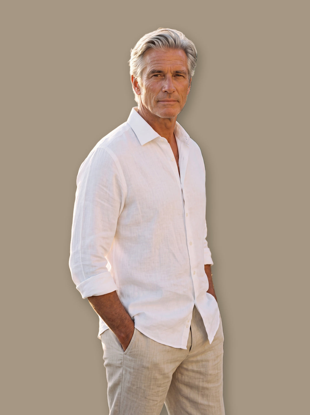 Bennett linen shirt in White, studio - Gentlemens Manor