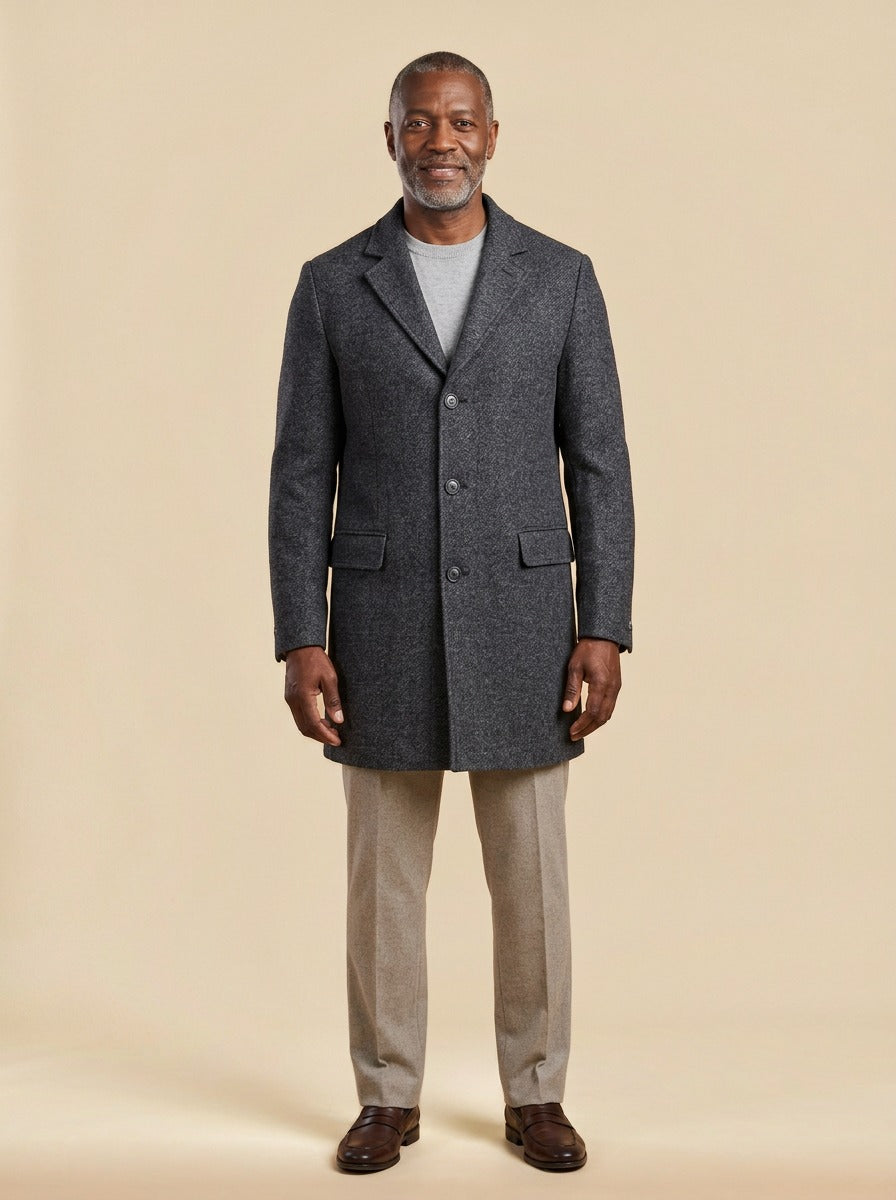 Beresford overcoat in Charcoal, studio, Gentlemens Manor