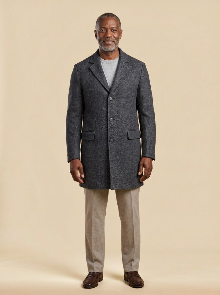 Beresford overcoat in Charcoal, studio, Gentlemens Manor