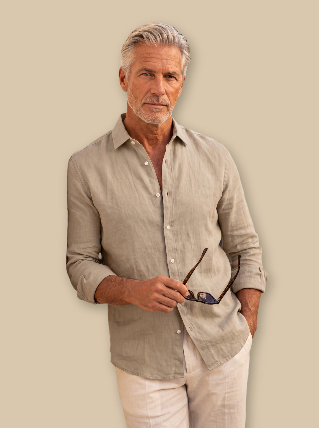Bernard linen shirt in Beige, studio - Gentlemens Manor