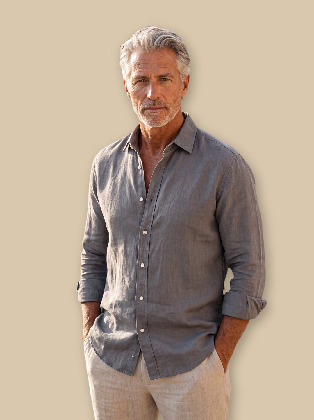 Bernard linen shirt in Charcoal, studio - Gentlemens Manor