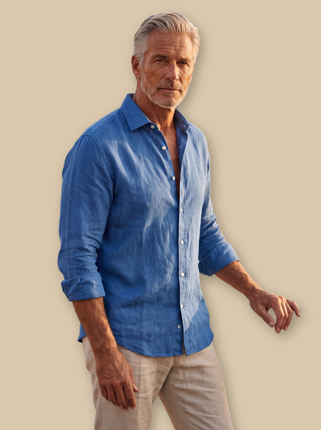 Bernard linen shirt in Navy, studio - Gentlemens Manor