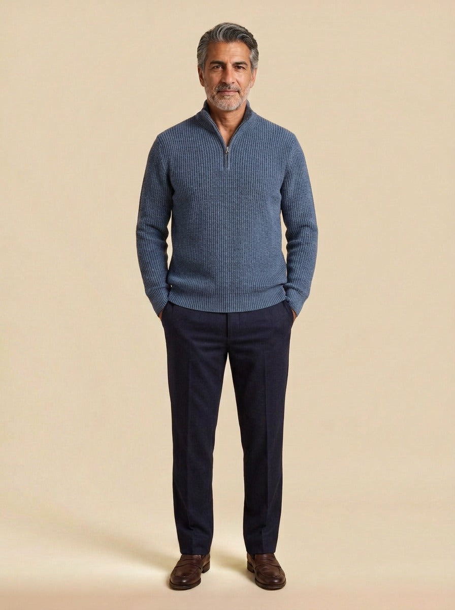 Bexford half zip sweater in Blue, studio, Gentlemens Manor