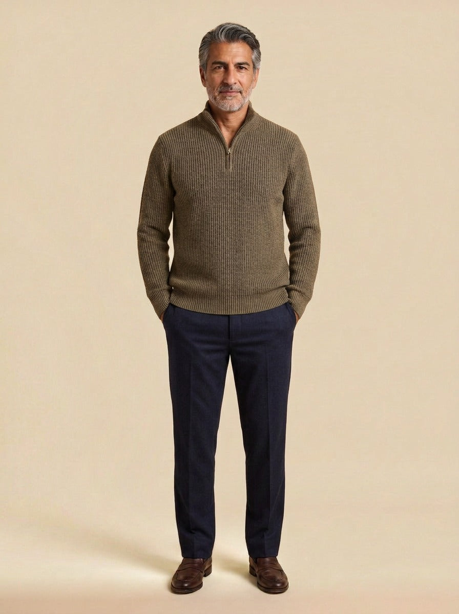 Bexford half zip sweater in Brown, studio, Gentlemens Manor