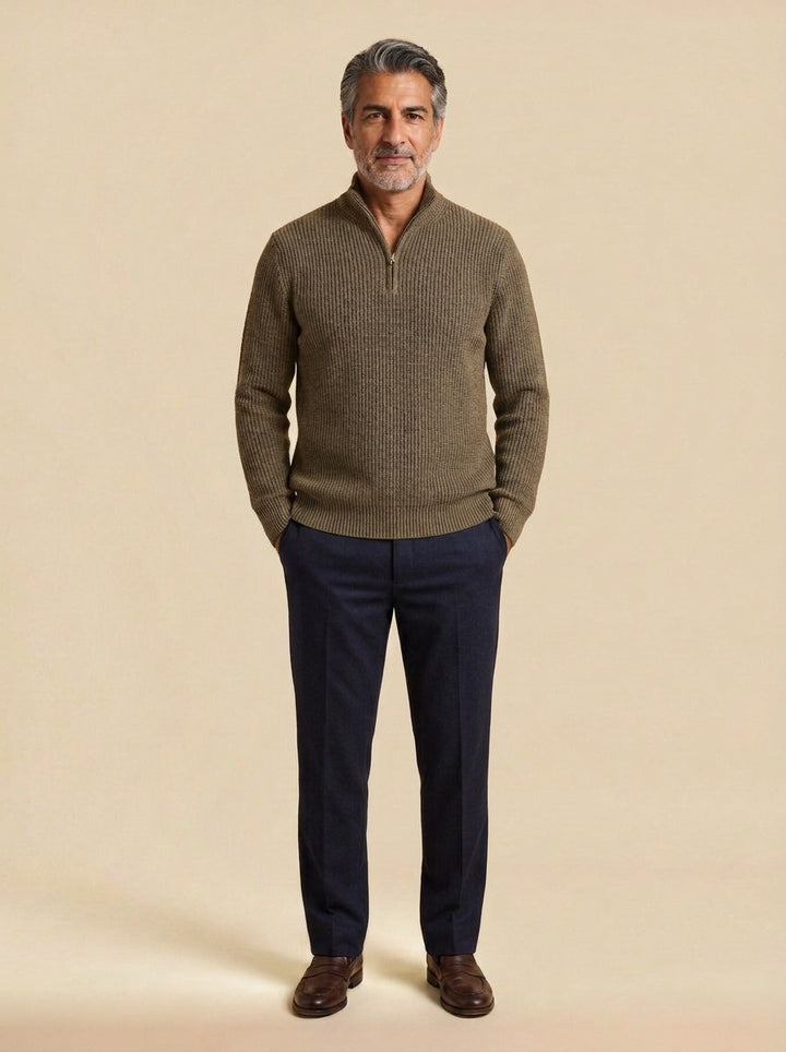 Bexford half zip sweater in Brown, studio, Gentlemens Manor