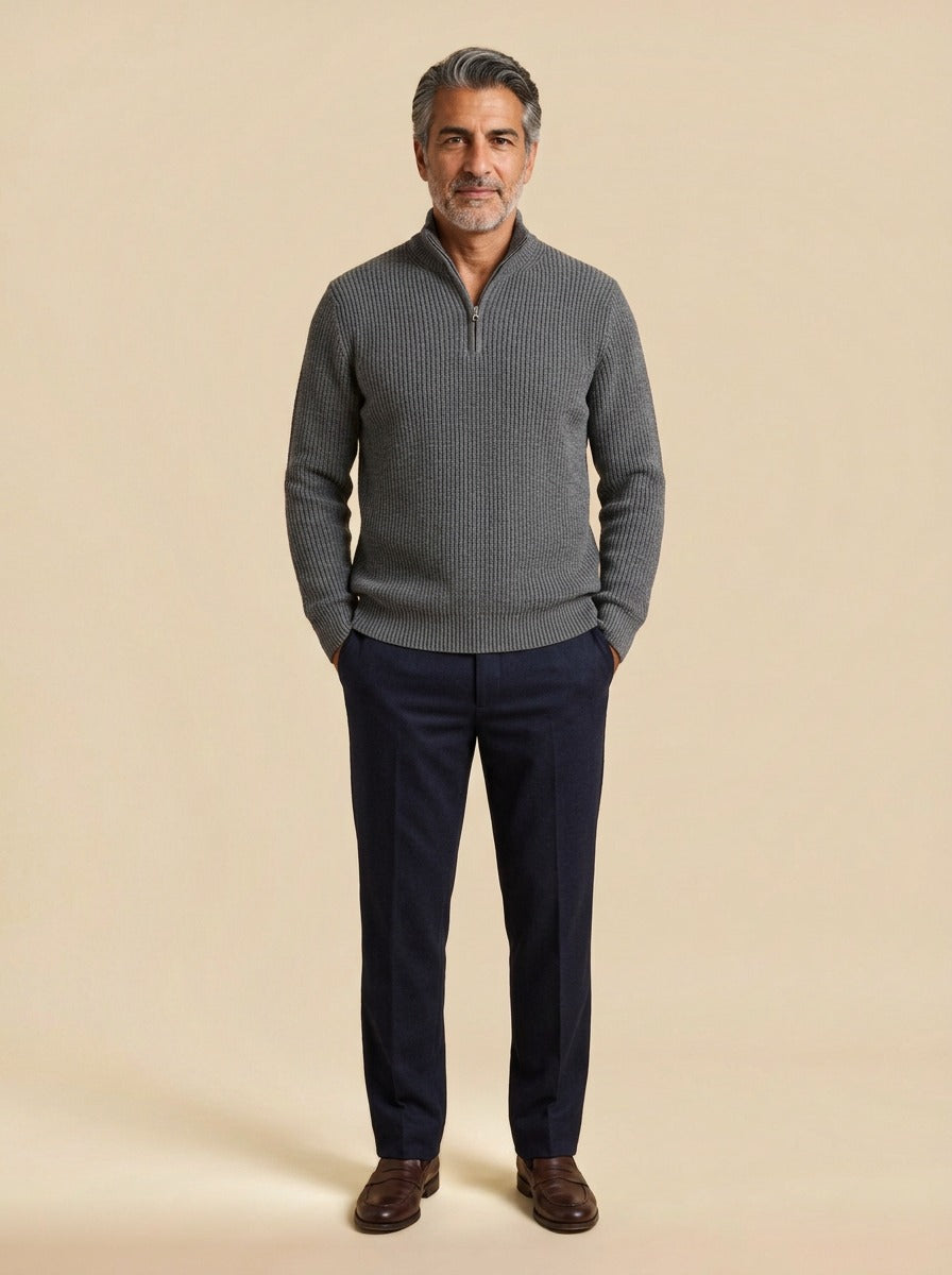 Bexford half zip sweater in Grey, studio, Gentlemens Manor