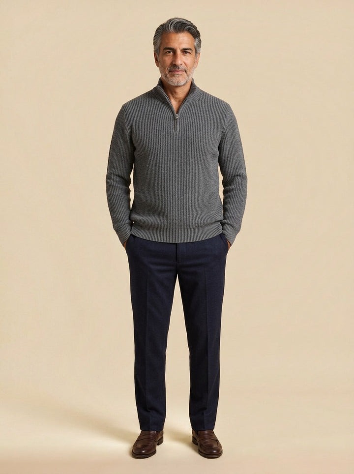 Bexford half zip sweater in Grey, studio, Gentlemens Manor