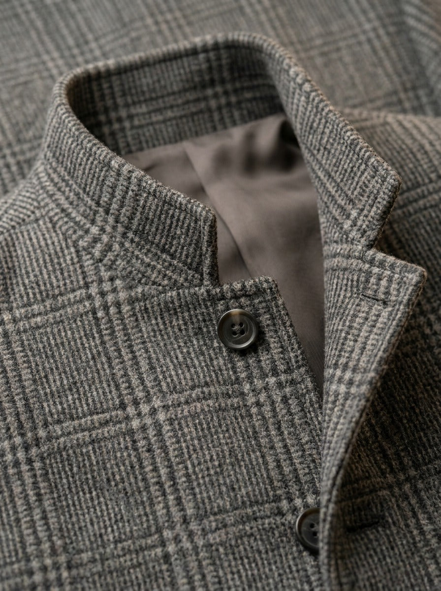 Bingham stand collar wool blend coat, fabric close up, Gentlemens Manor