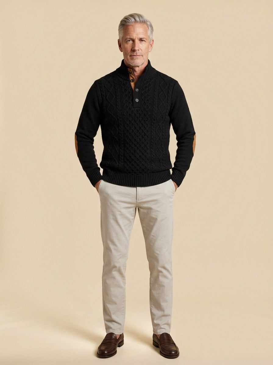 Blakely cable knit sweater in Black, studio, Gentlemens Manor