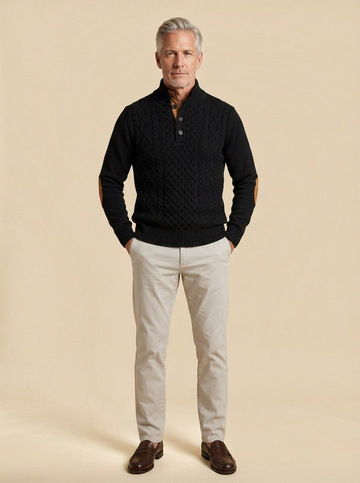 Blakely cable knit sweater in Black, studio, Gentlemens Manor