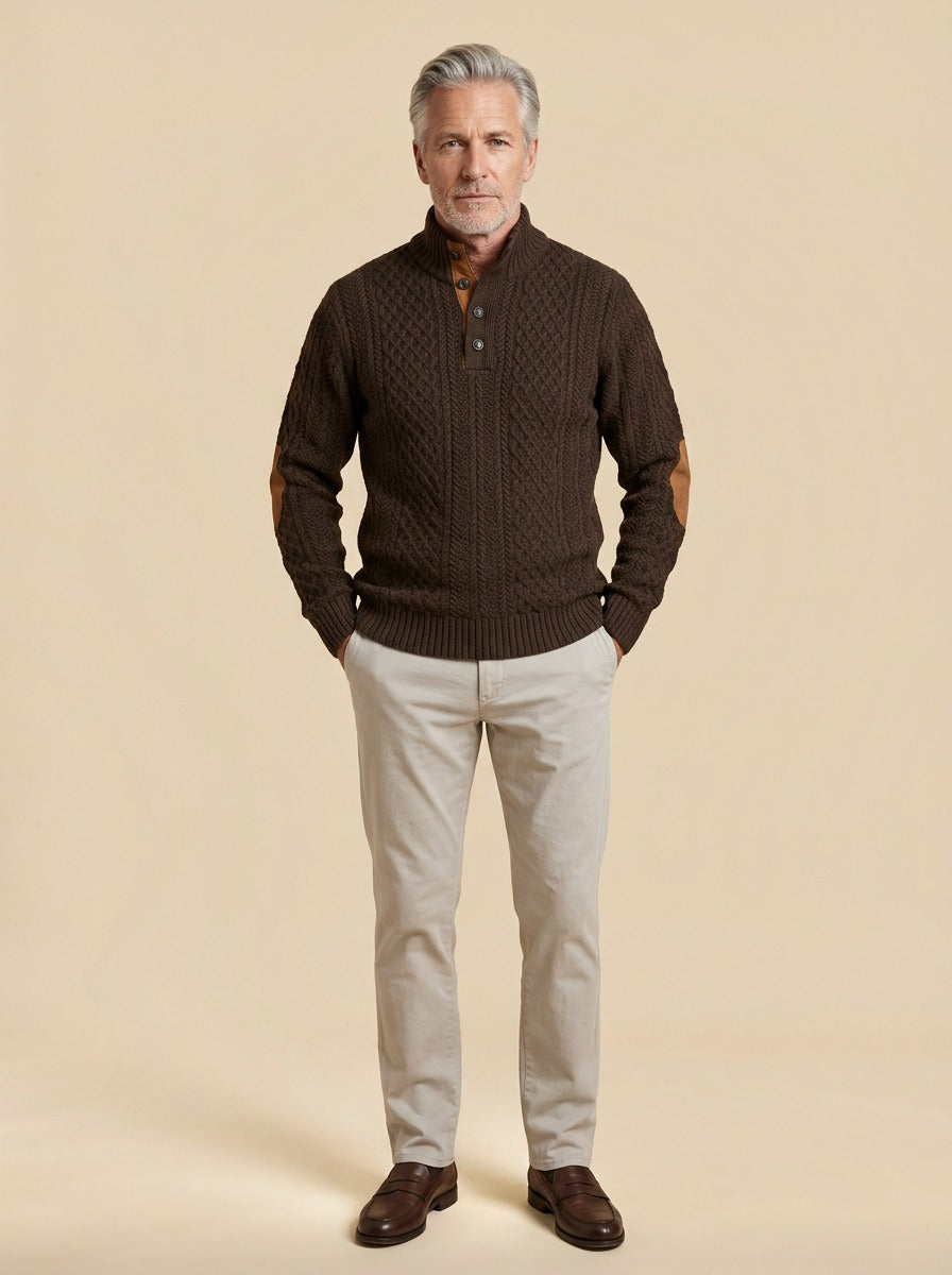 Blakely cable knit sweater in Brown, studio, Gentlemens Manor