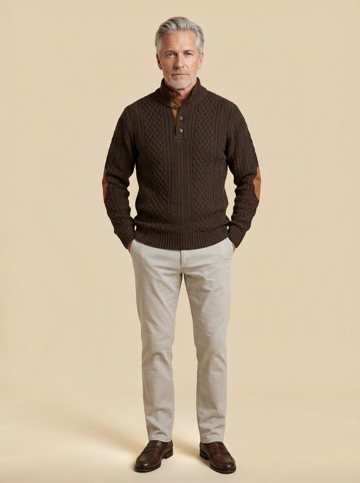 Blakely cable knit sweater in Brown, studio, Gentlemens Manor