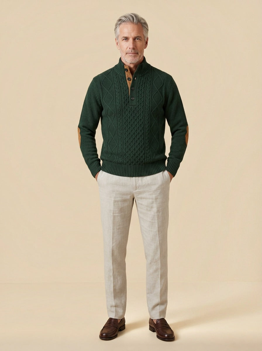 Blakely cable knit sweater in Green, studio, Gentlemens Manor