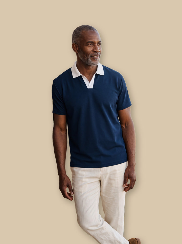 Booker polo shirt in Navy, studio - Gentlemens Manor