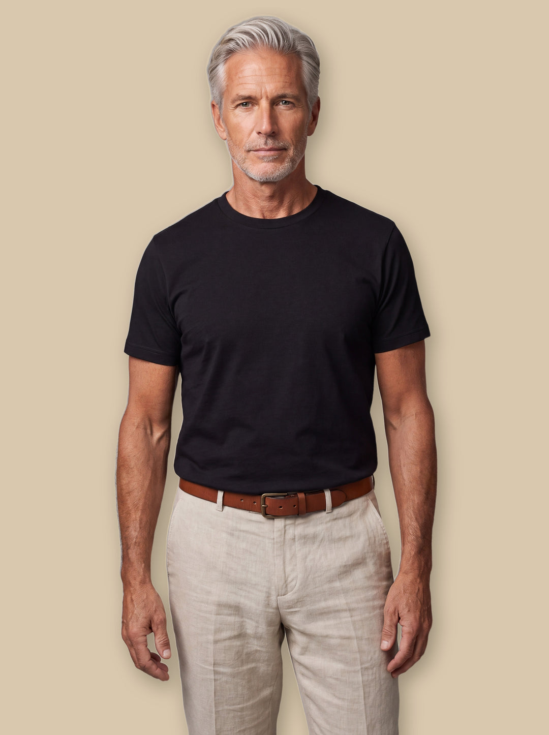 Boyd casual shirt in Black, worn by a model on a warm sand studio background - Gentlemens Manor
