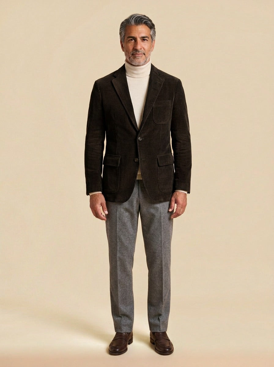 Bradbury corduroy flap pocket blazer in Black, studio, Gentlemens Manor