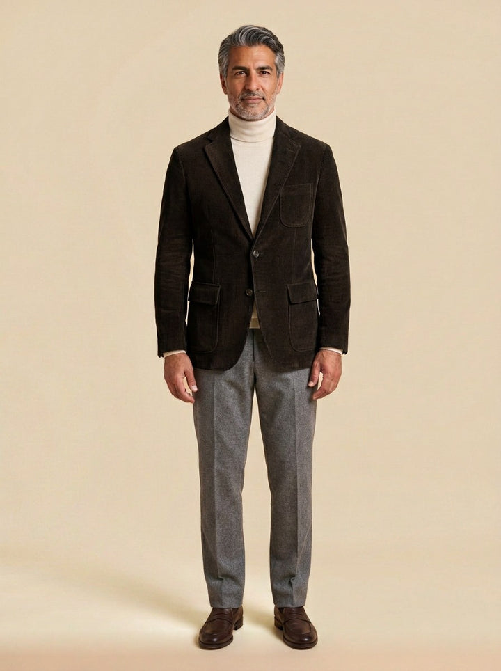 Bradbury corduroy flap pocket blazer in Black, studio, Gentlemens Manor