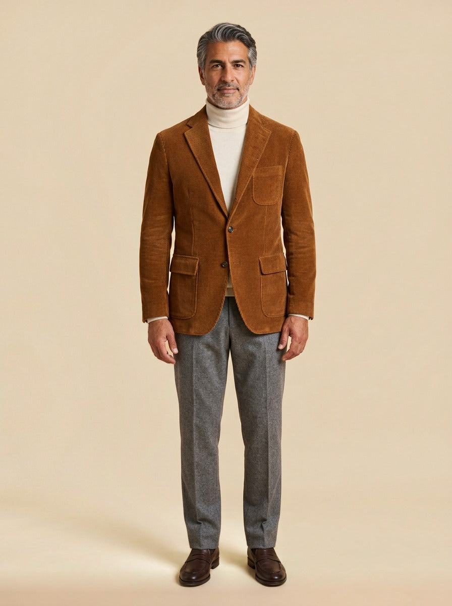 Bradbury corduroy flap pocket blazer in Brown, studio, Gentlemens Manor