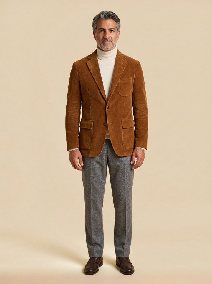 Bradbury corduroy flap pocket blazer in Brown, studio, Gentlemens Manor