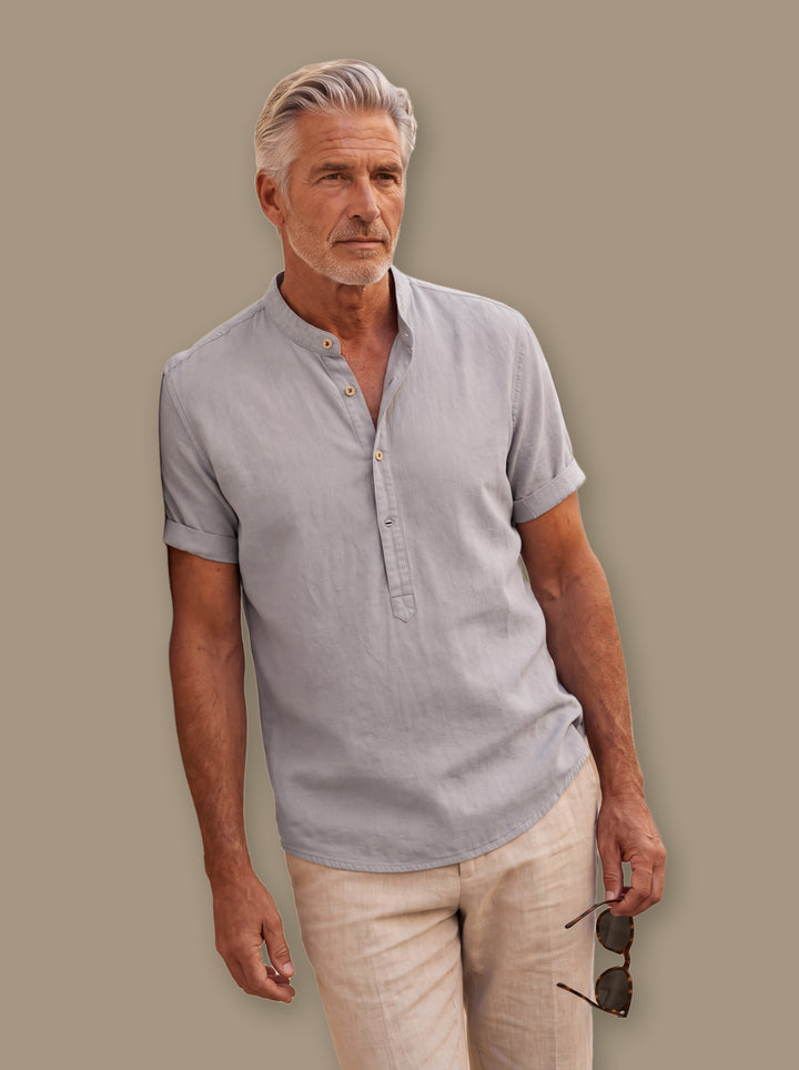 Bradford linen shirt in Grey, studio - Gentlemens Manor