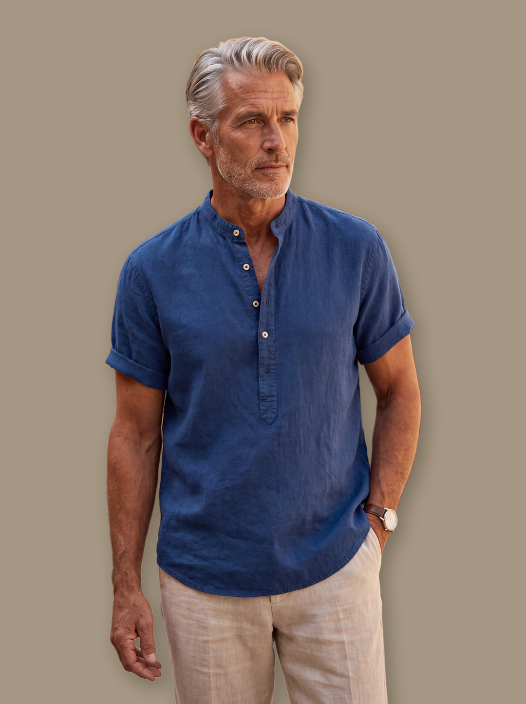 Bradford linen shirt in Navy, studio - Gentlemens Manor