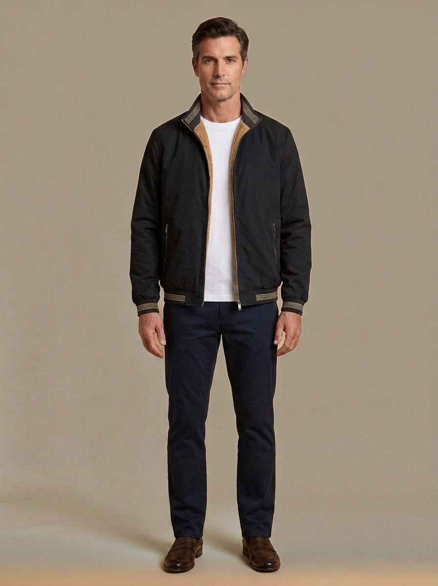Bramley sherpa lined bomber jacket in Black, studio, Gentlemens Manor
