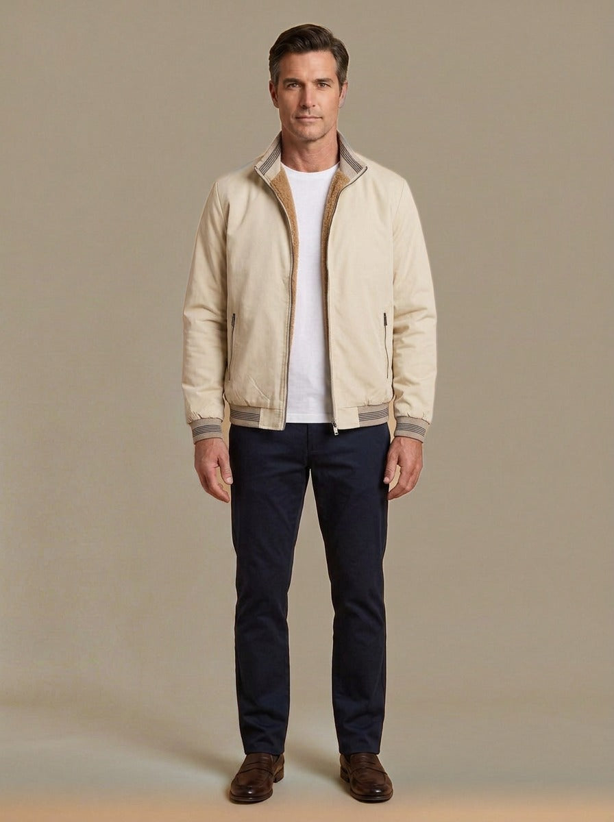 Bramley sherpa lined bomber jacket in Cream, studio, Gentlemens Manor
