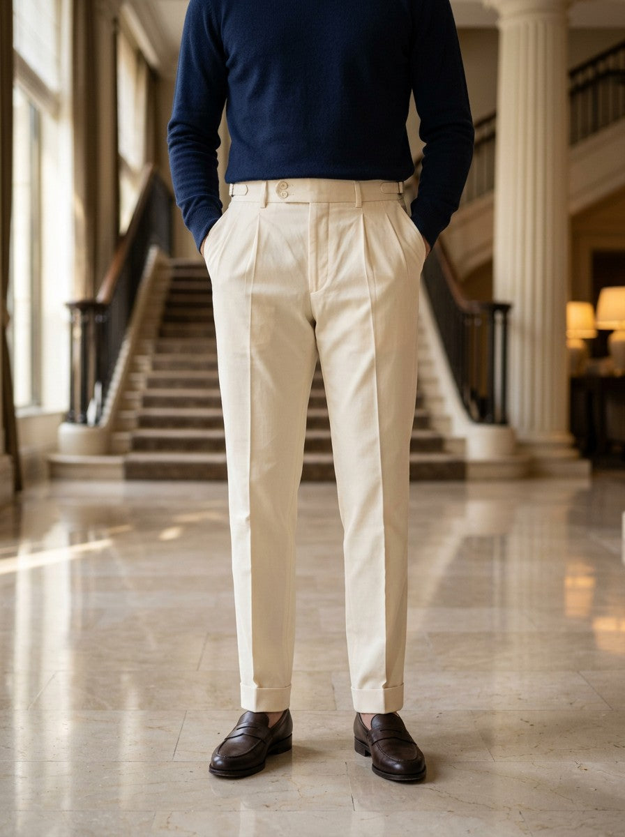 Bramwell dress pants in Cream, lifestyle, Gentlemens Manor