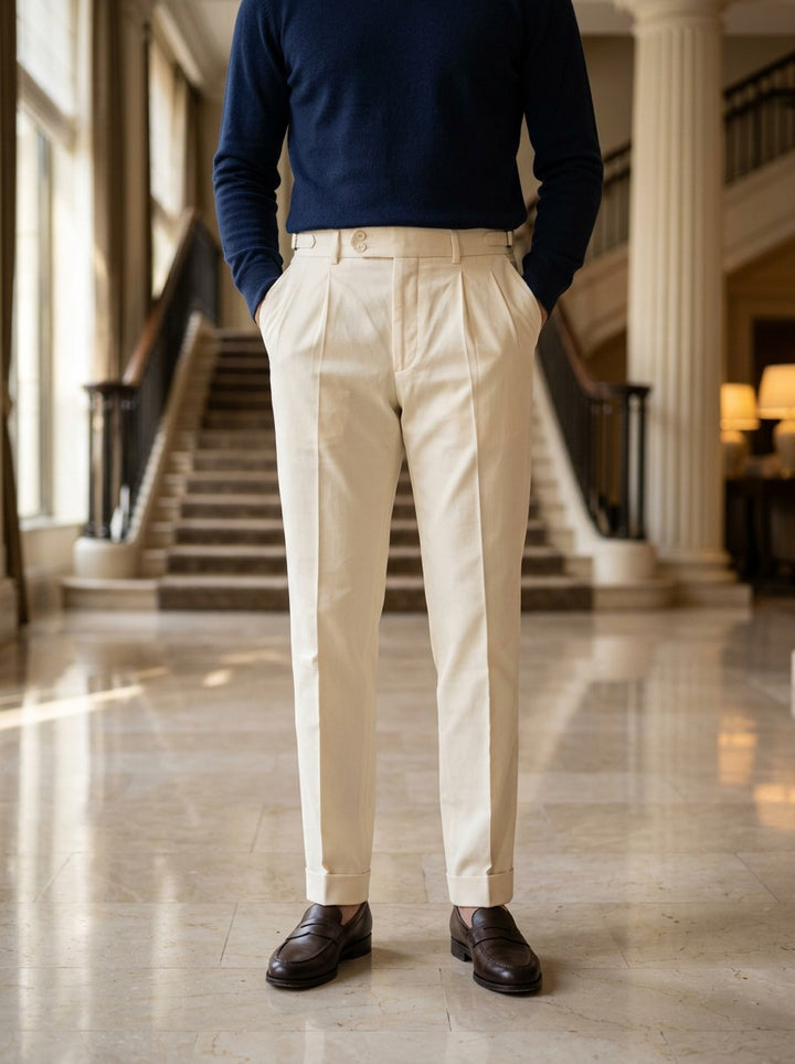 Bramwell dress pants in Cream, lifestyle, Gentlemens Manor