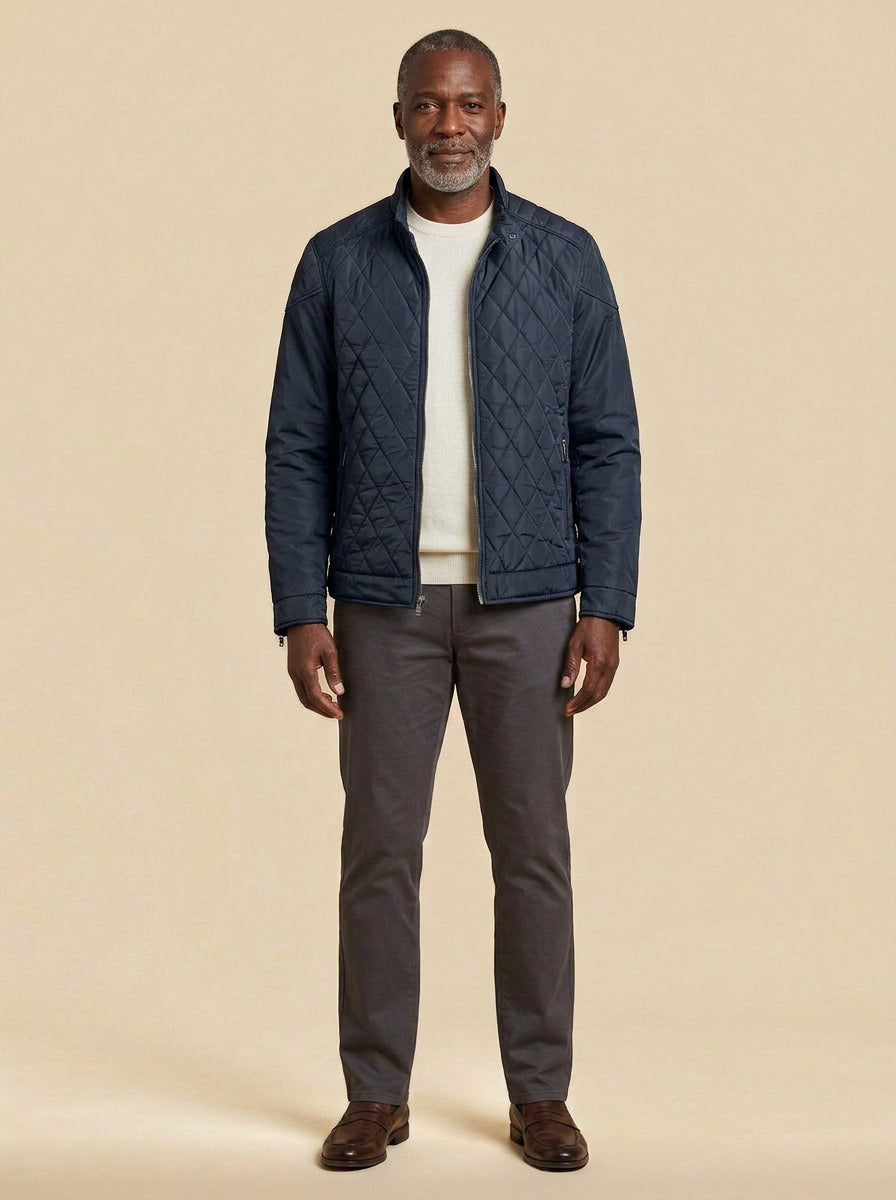 Brantley quilted jacket in Navy, studio, Gentlemens Manor