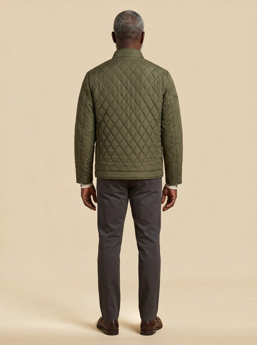 Brantley quilted jacket in Olive, back view, Gentlemens Manor