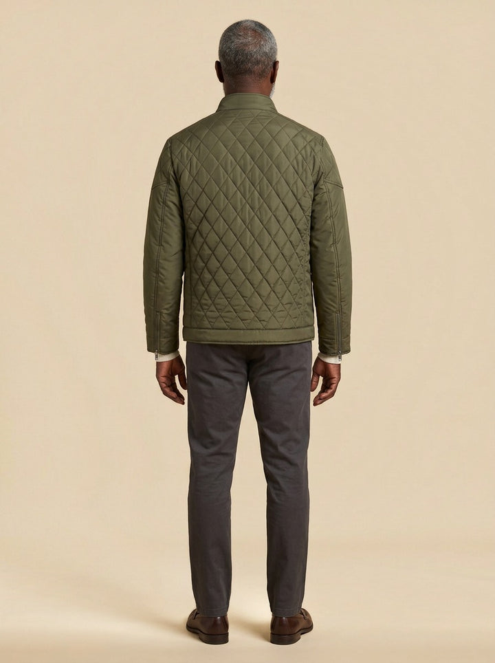 Brantley quilted jacket in Olive, back view, Gentlemens Manor