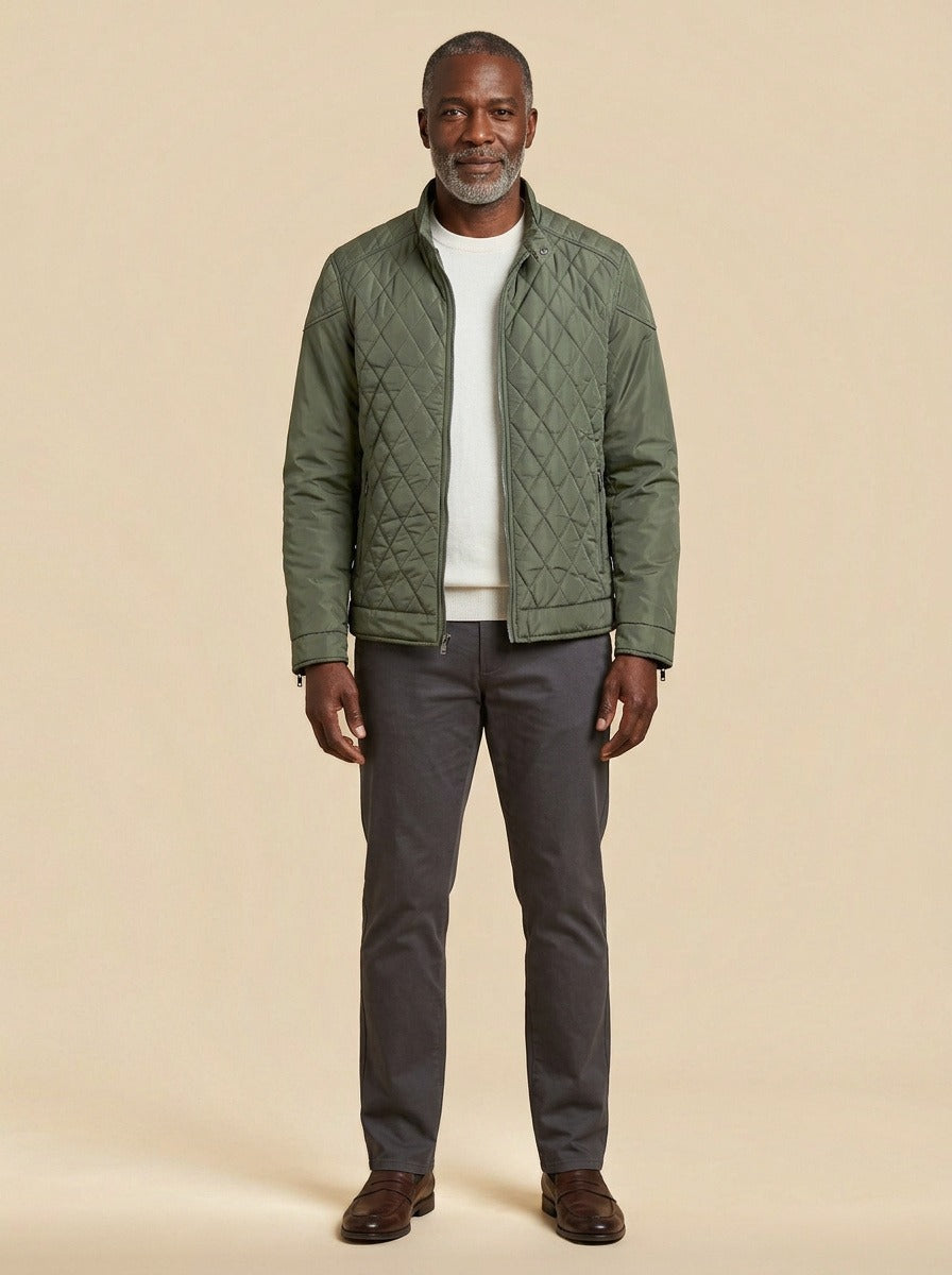 Brantley quilted jacket in Olive, studio, Gentlemens Manor