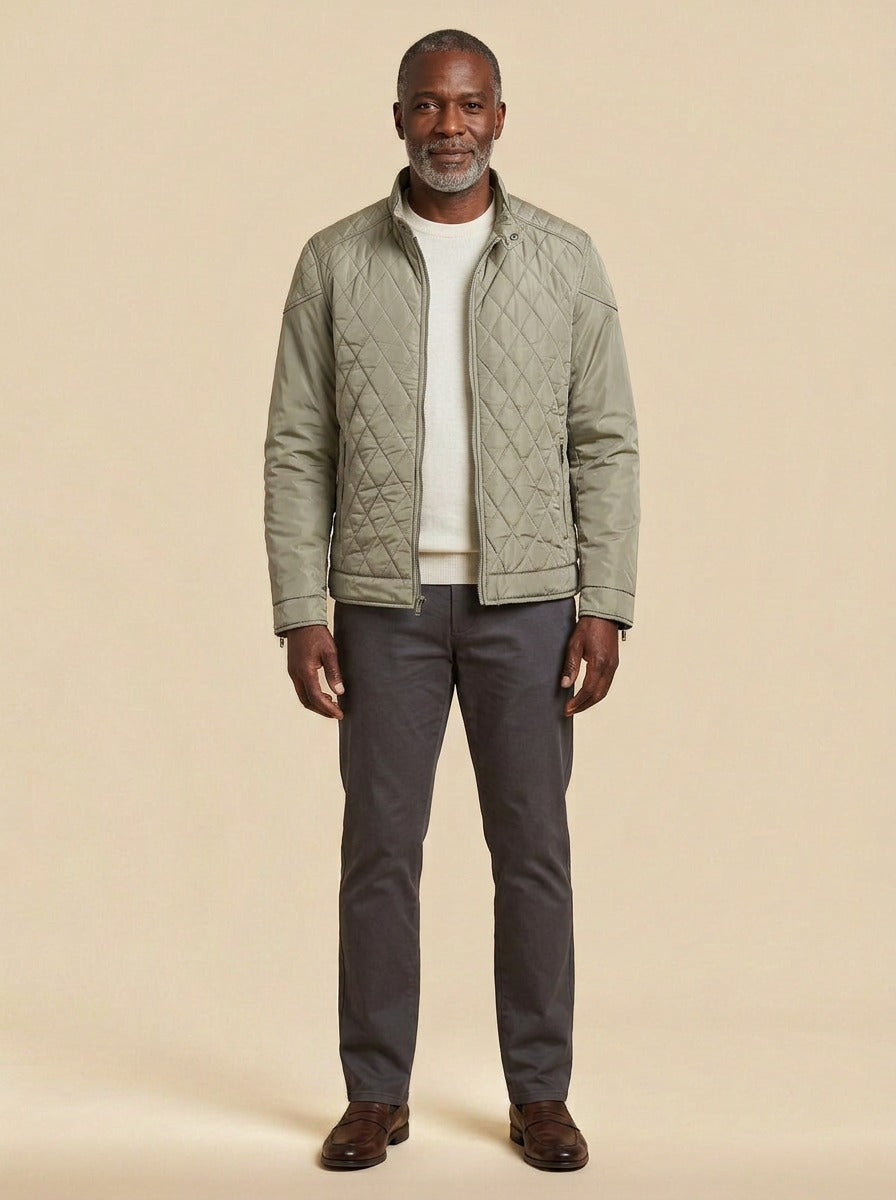 Brantley quilted jacket in Sand, studio, Gentlemens Manor