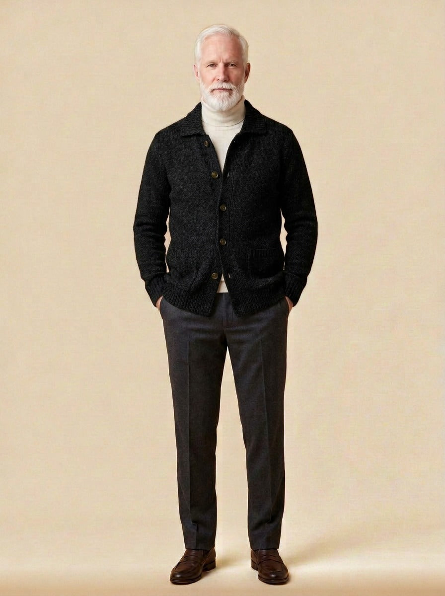 Brennan cardigan in Black, studio, Gentlemens Manor