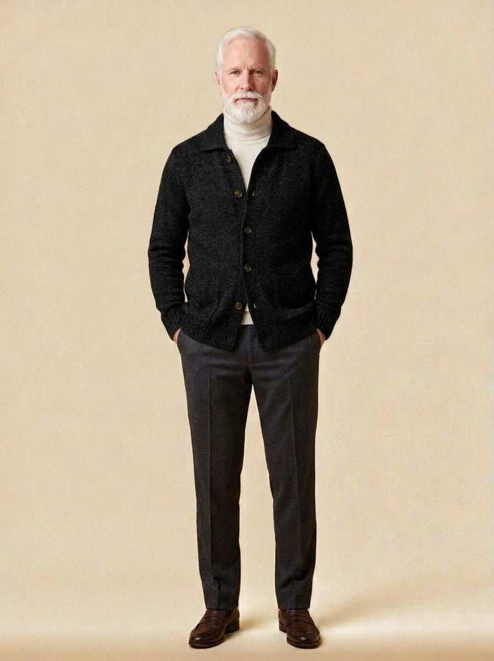 Brennan cardigan in Black, studio, Gentlemens Manor