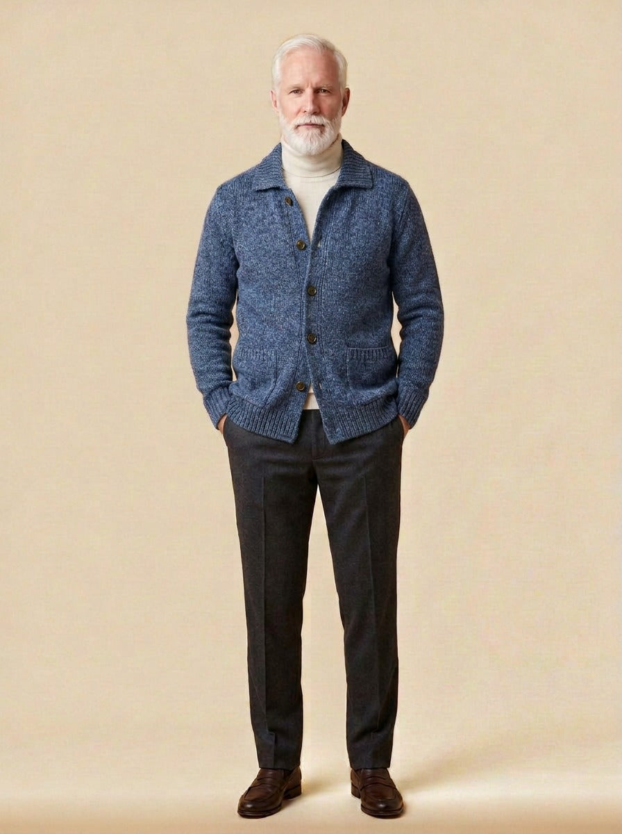 Brennan cardigan in Blue, studio, Gentlemens Manor