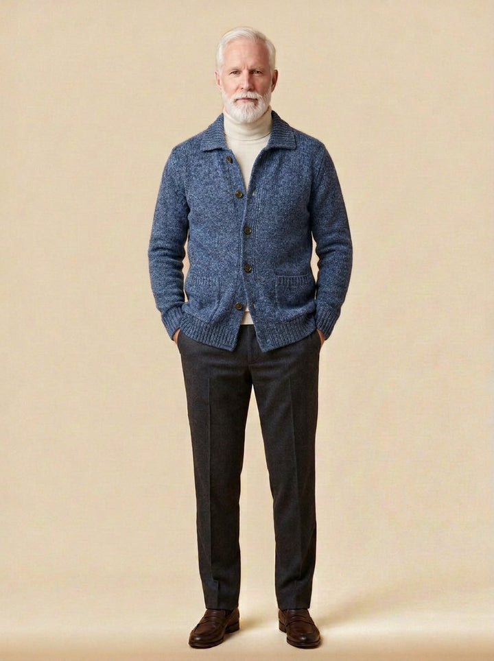 Brennan cardigan in Blue, studio, Gentlemens Manor