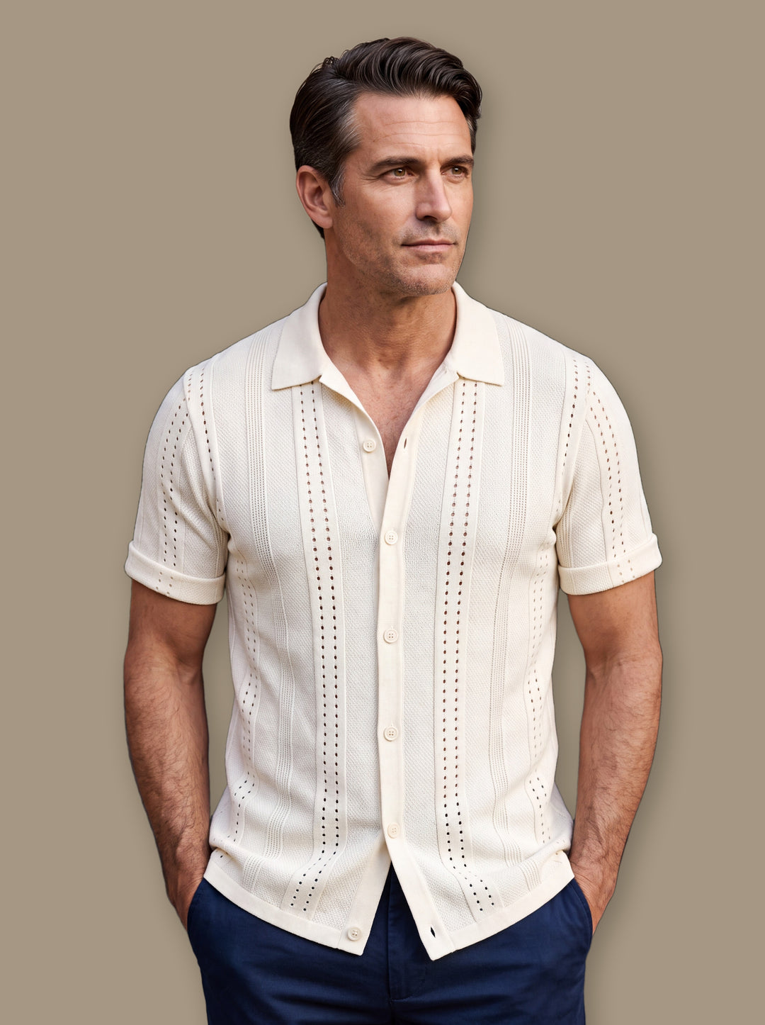 Briggs knit sweater in Cream, studio - Gentlemens Manor