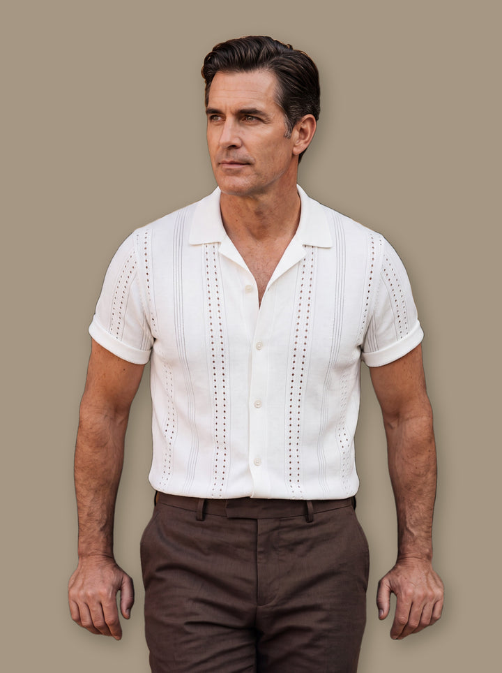 Briggs knit sweater in White, studio - Gentlemens Manor