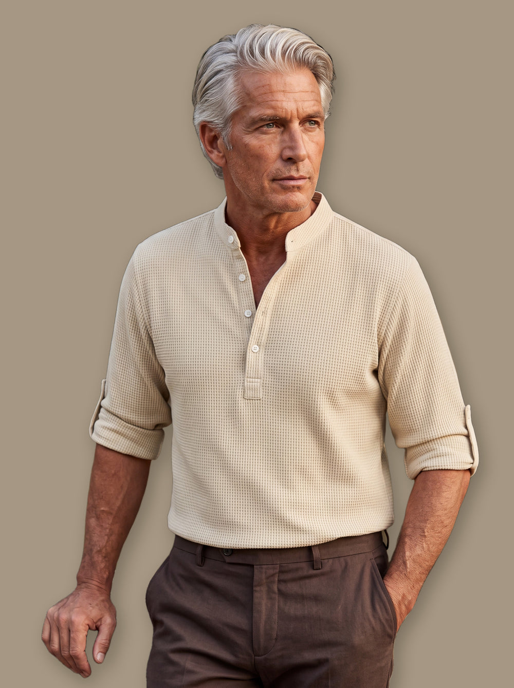 Bruce casual shirt in Beige, studio - Gentlemens Manor