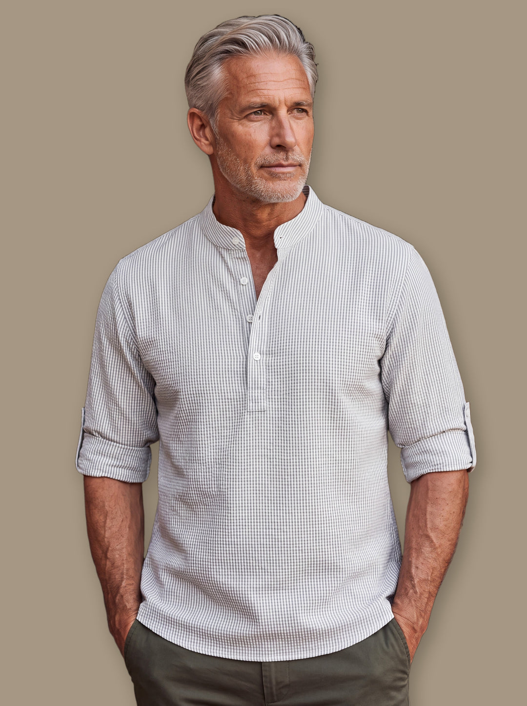 Bruce casual shirt in Light Grey, studio - Gentlemens Manor