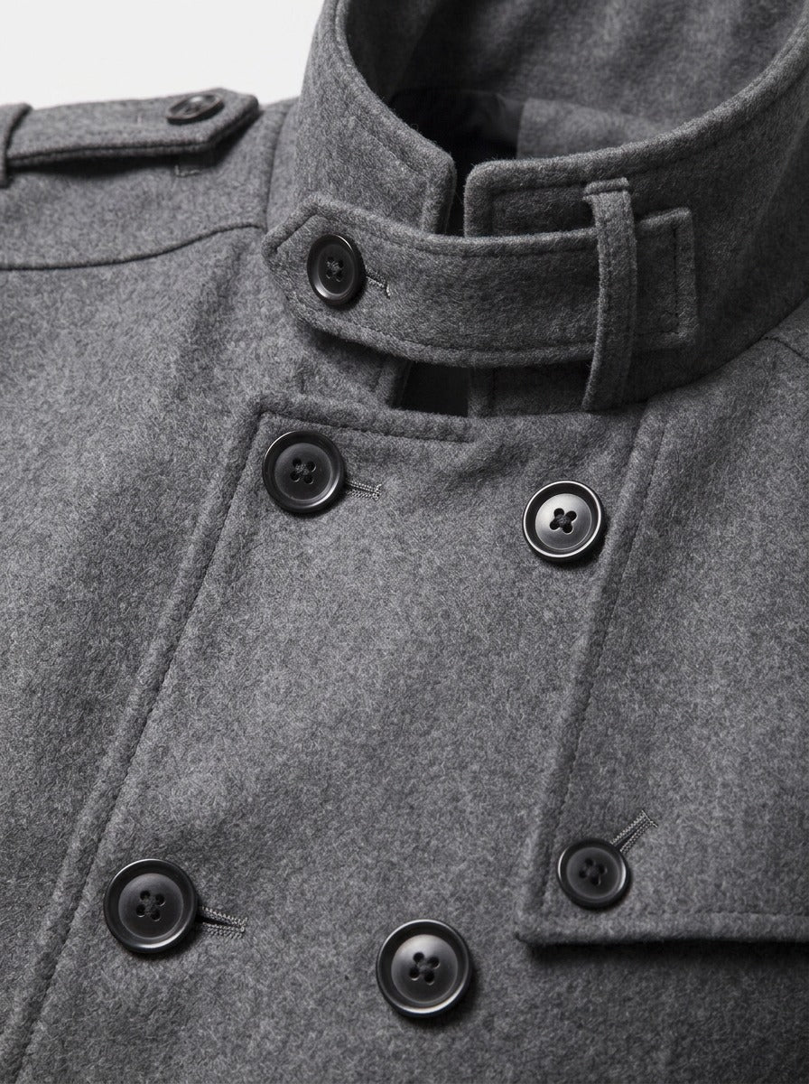 Buchanan double breasted officer coat, fabric close up, Gentlemens Manor