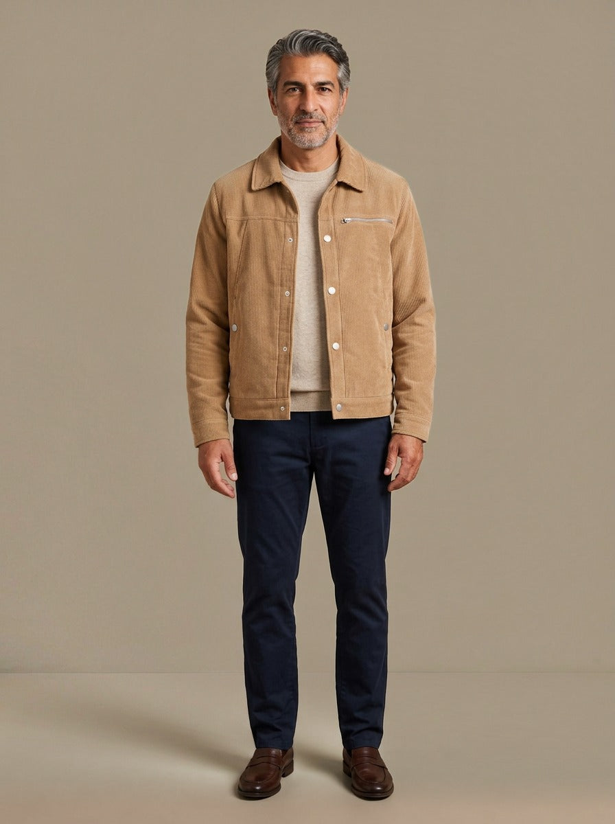 Burke sherpa lined corduroy jacket in Camel, studio, Gentlemens Manor