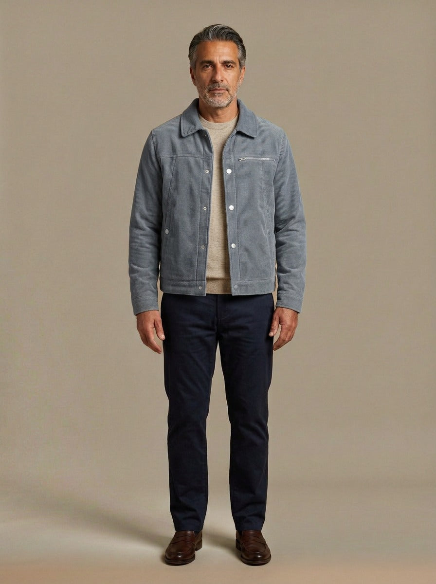Burke sherpa lined corduroy jacket in Grey, studio, Gentlemens Manor
