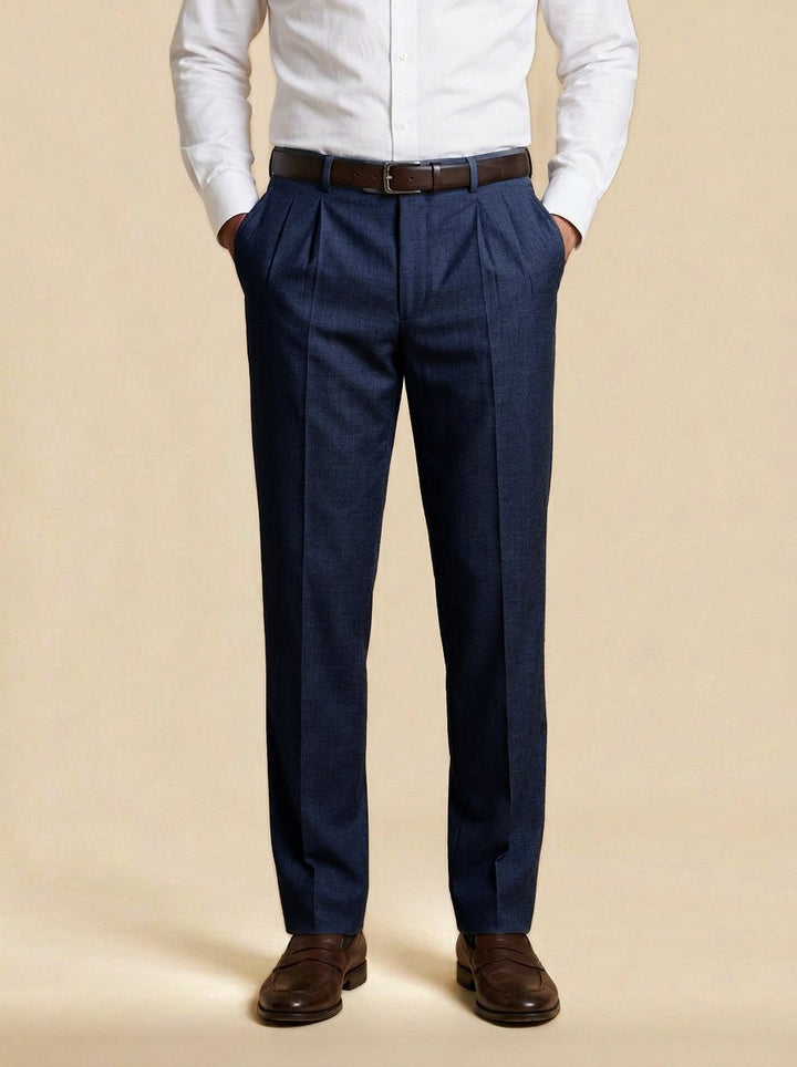 Calder pleated dress pants in Navy, studio, Gentlemens Manor
