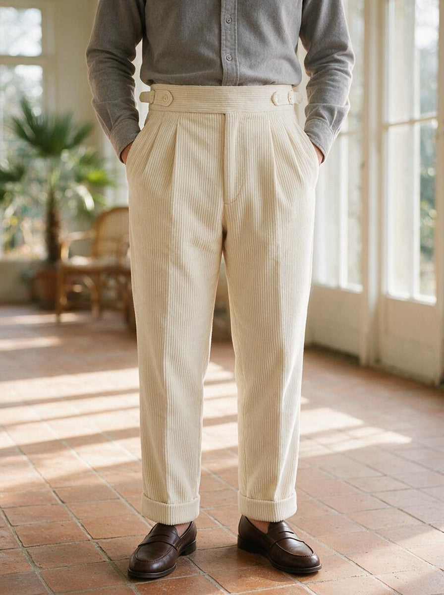 Caldwell corduroy pants in Cream, lifestyle, Gentlemens Manor