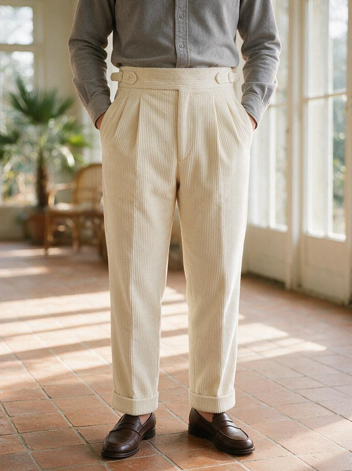 Caldwell corduroy pants in Cream, lifestyle, Gentlemens Manor